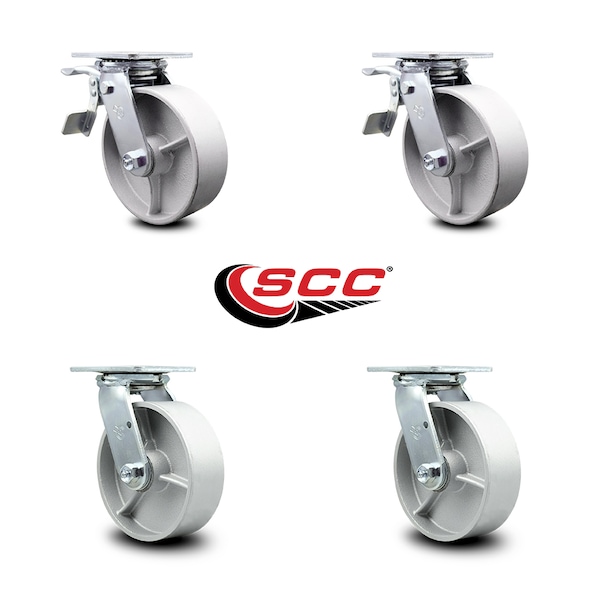 6 Inch Semi Steel Swivel Caster Set with Ball Bearing 2 Total Lock Brake SCC